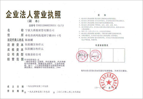 宁波大港精密管有限公司企业法人营业执照